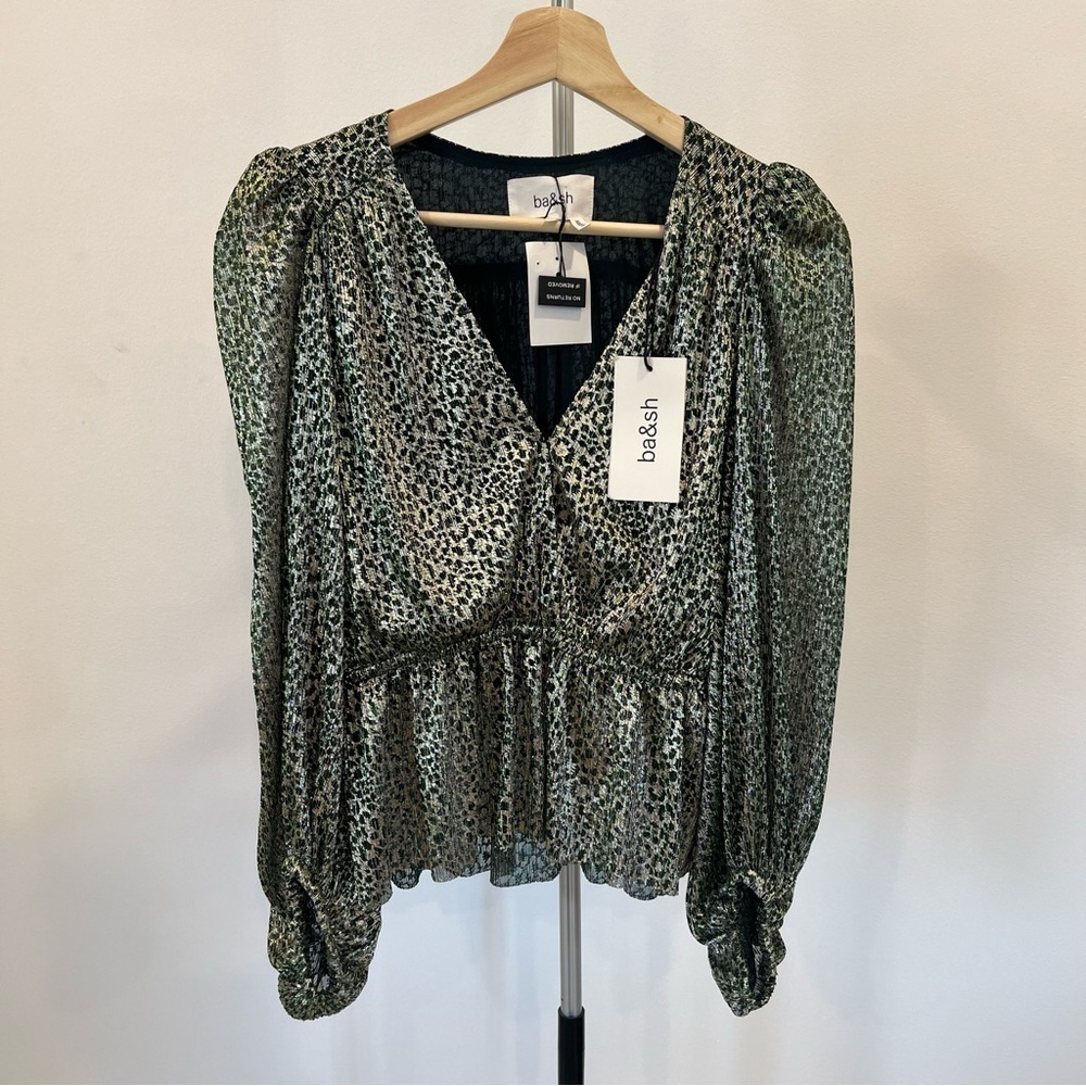 NWT ba&sh Caitlin Green and Metallic Gold Top - Picture 4 of 16